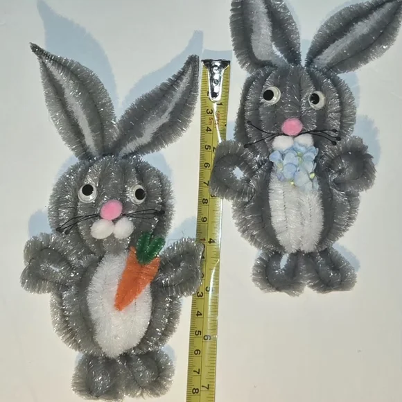 Vintage Hand-made Folk Art. Chenille Pipe Cleaner Magnet Mr,Mrs Bunny. - Picture 4 of 5